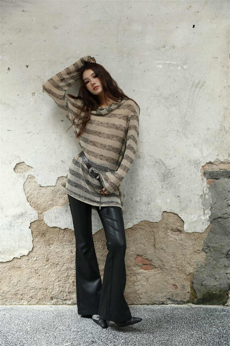Striped Wasteland Hooded Loose Long Sleeve T-Shirt Dress - Image 4