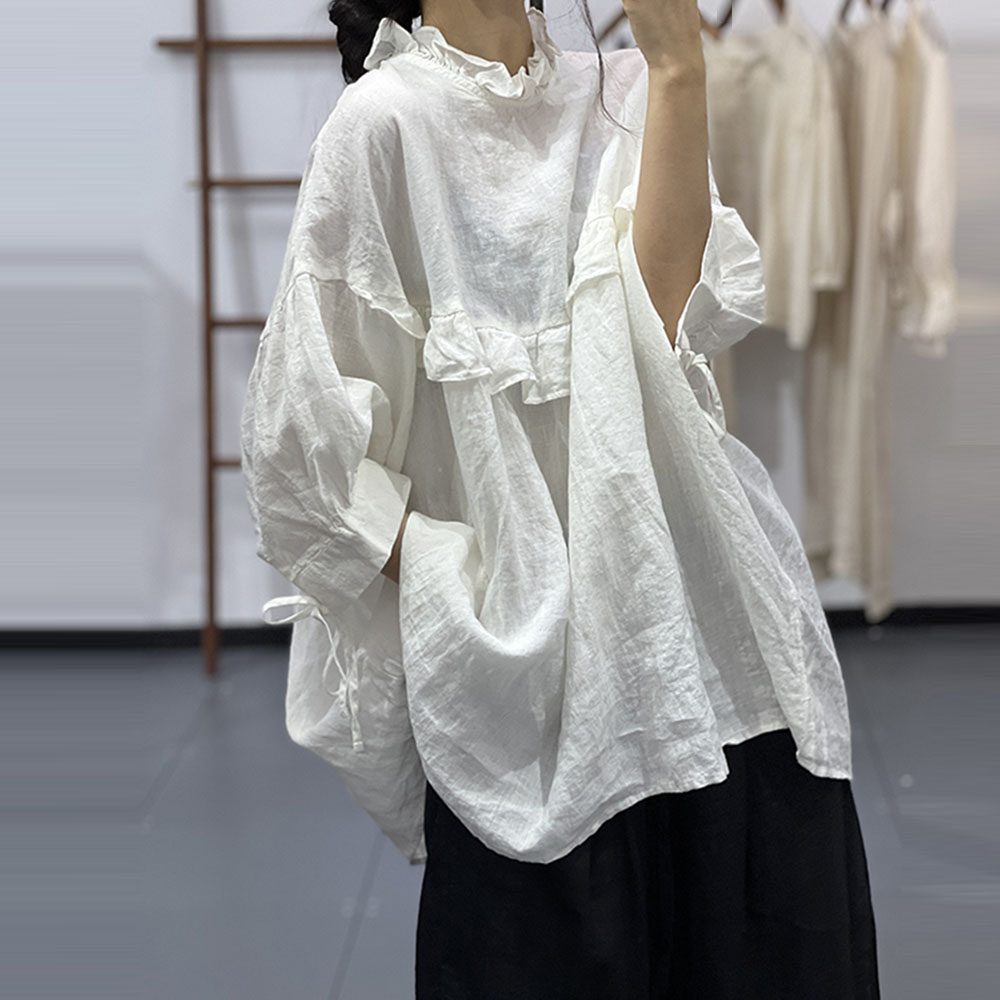 2026 Summer Plus Size Women Loose Korean Style Light Luxury Simple Mesh Short Sleeve Cotton Linen Lightweight Sheer Shirt