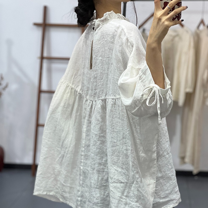 2026 Summer Plus Size Women Loose Korean Style Light Luxury Simple Mesh Short Sleeve Cotton Linen Lightweight Sheer Shirt - Image 5
