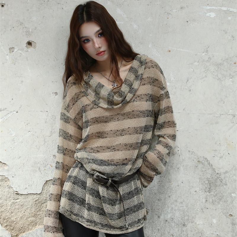 Striped Wasteland Hooded Loose Long Sleeve T-Shirt Dress - Image 5