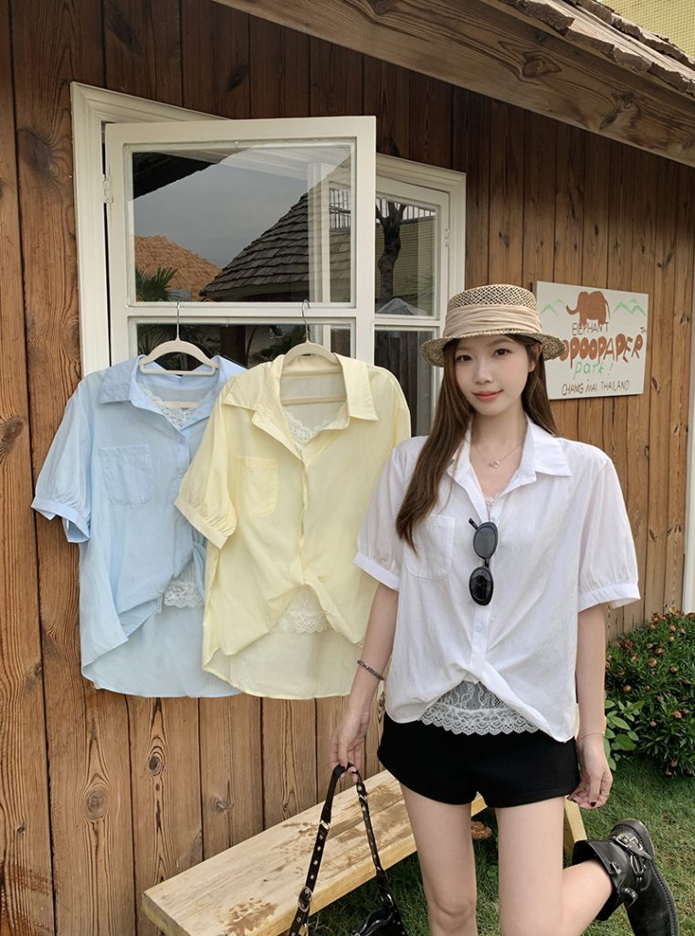 Plus Size Women Summer Patchwork Lace Faux Two Piece Short Sleeve Shirt Top 2026 - Style 8a55a9
