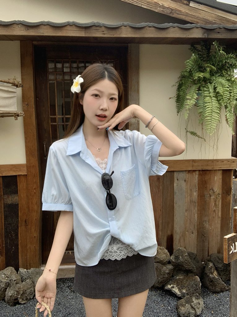 Plus Size Women Summer Patchwork Lace Faux Two Piece Short Sleeve Shirt Top 2026 - Style 570a3b