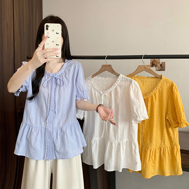 Plus Size Sweet Tie Ruffle Short Sleeve Shirt Summer 2026