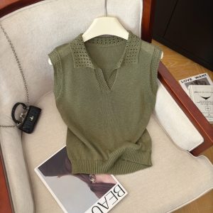 Women's Polo Neck Knit Vest Sleeveless Soft Pullover Top