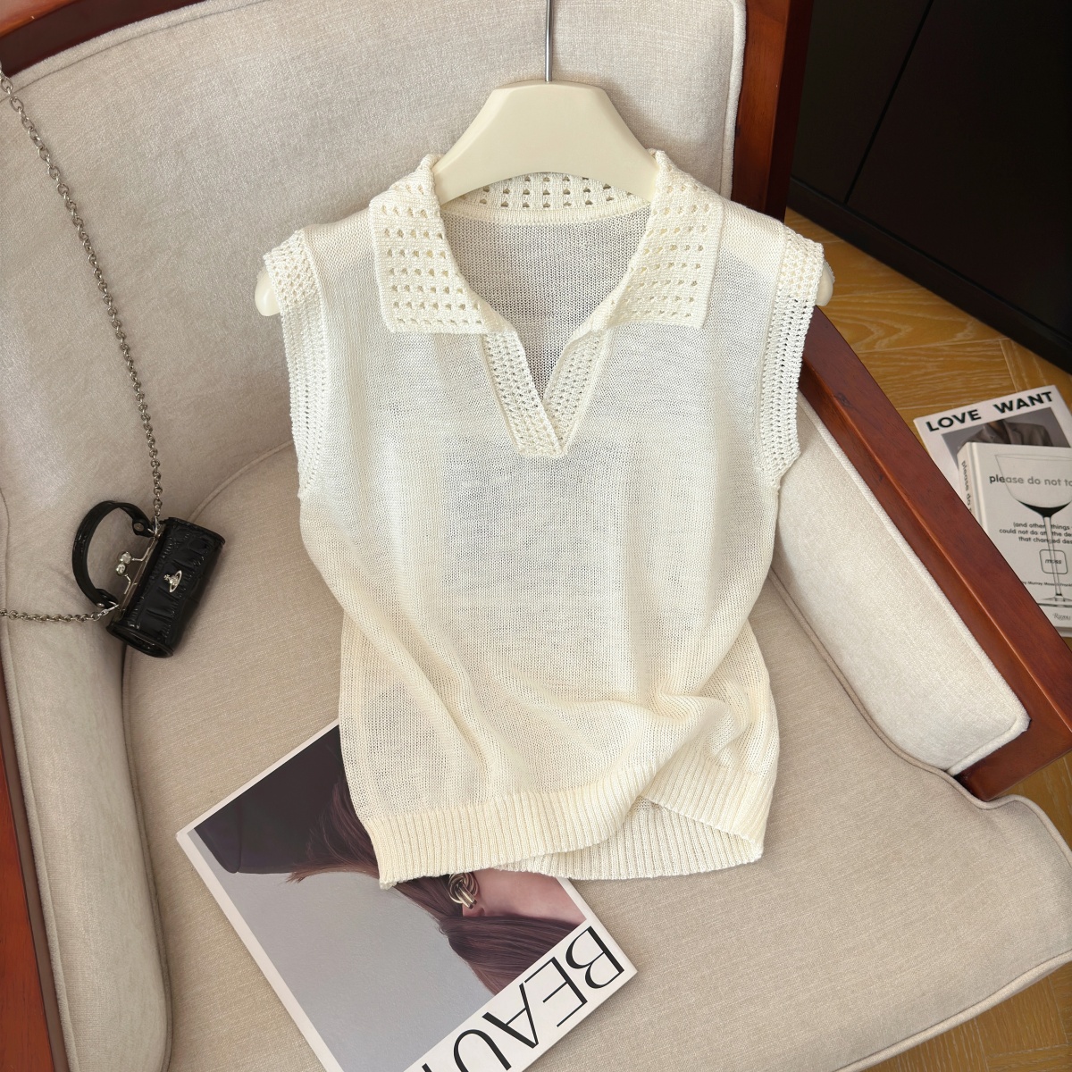 Women's Polo Neck Knit Vest Sleeveless Soft Pullover Top - Image 2