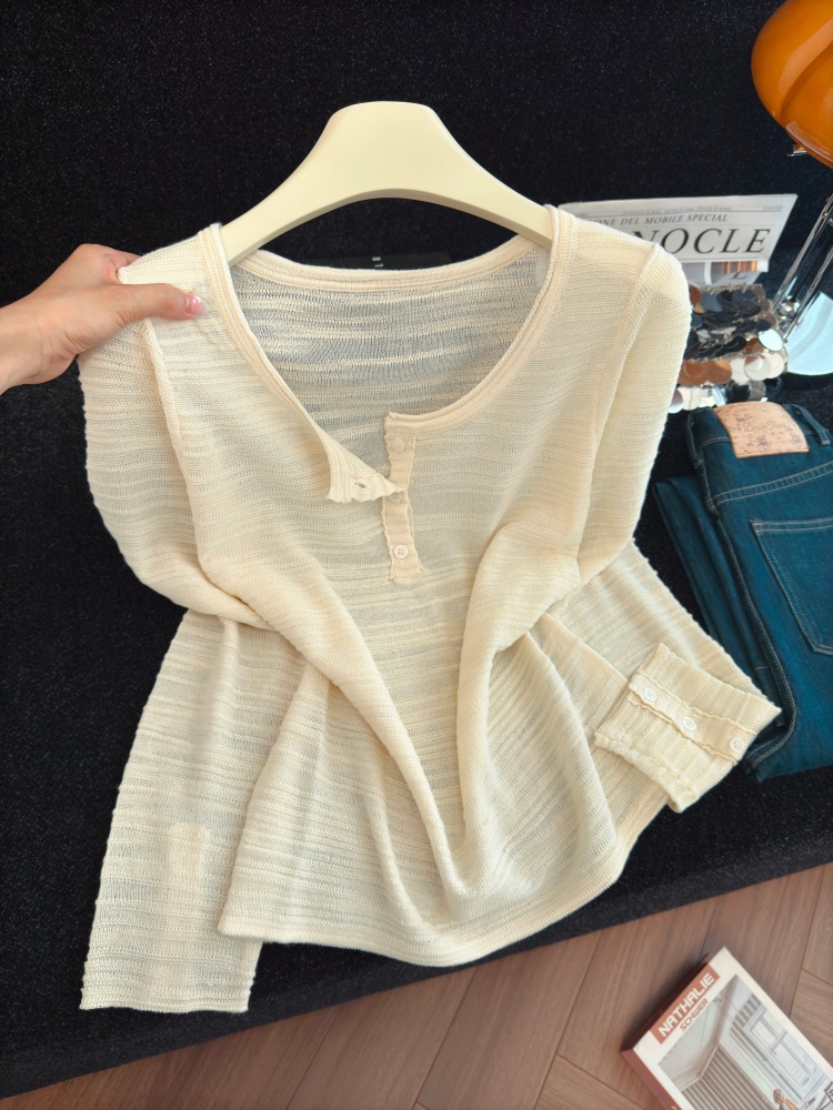 Women's Retro Knit Pullover Sweater Half-Open Neck Long Sleeve Loose Fit