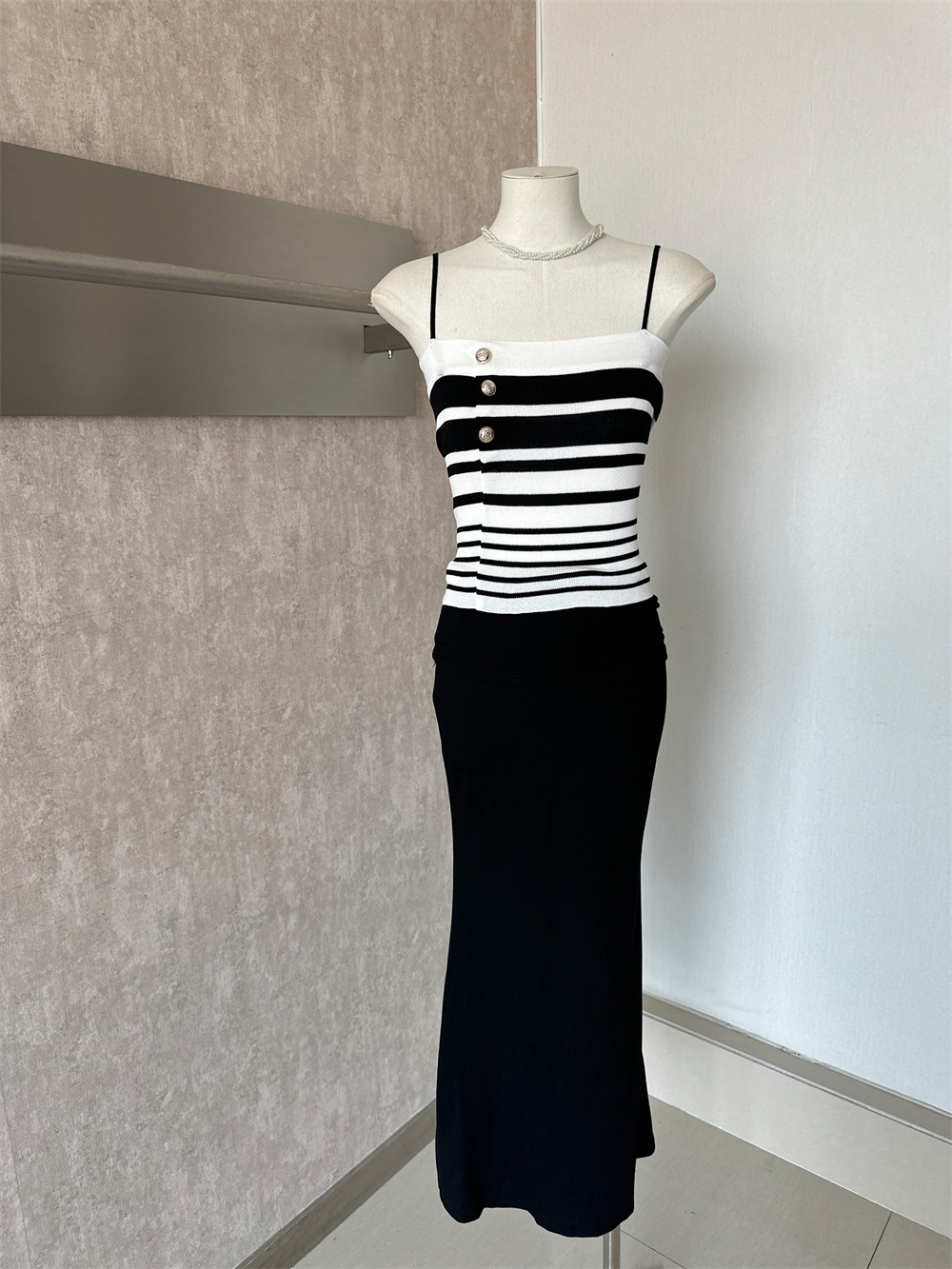 Early Autumn Casual Pure Allure 3-Piece Women Set Black Knit Cardigan Striped Cami Fishtail Skirt - Image 3