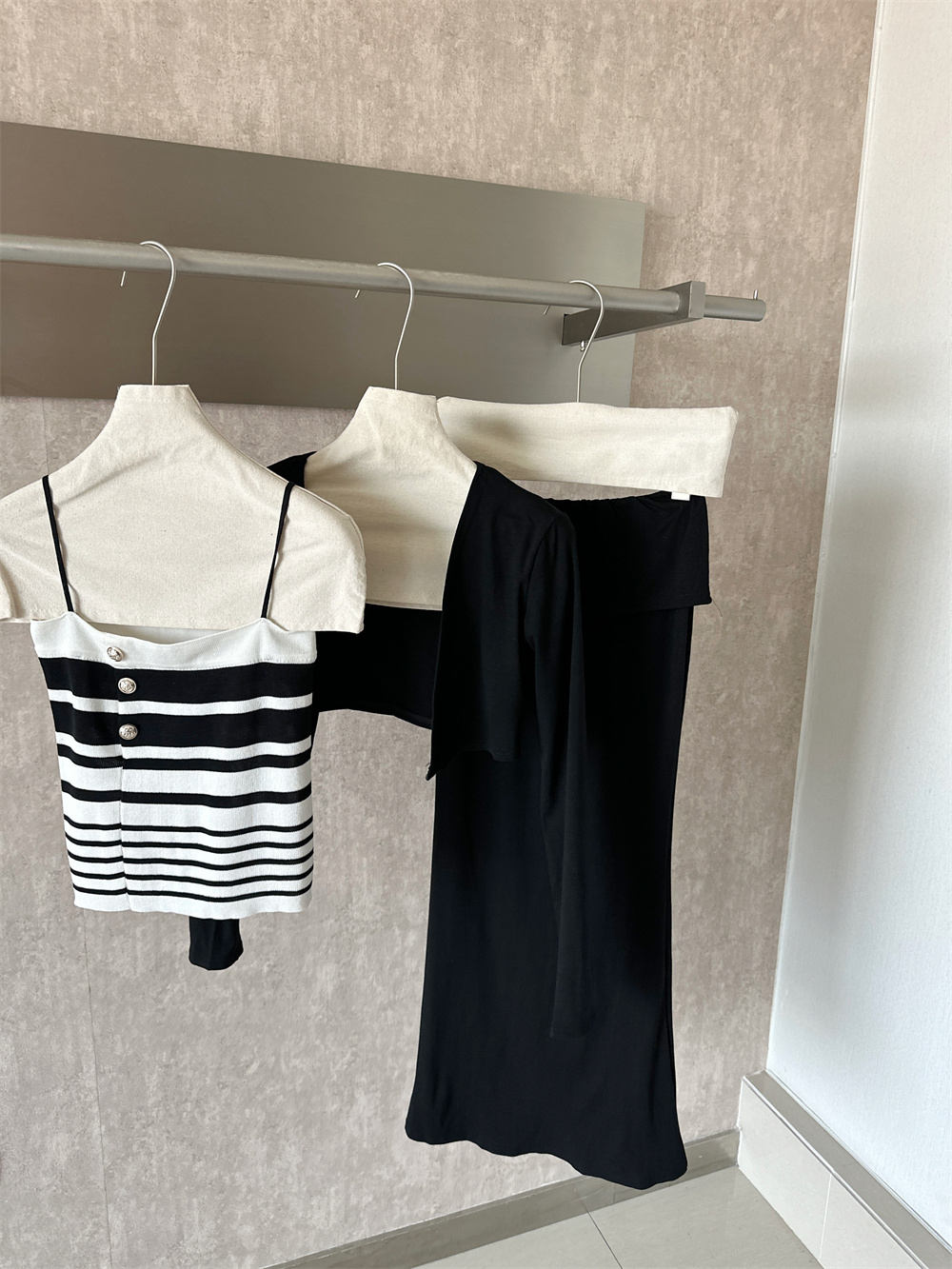 Early Autumn Casual Pure Allure 3-Piece Women Set Black Knit Cardigan Striped Cami Fishtail Skirt - Image 4